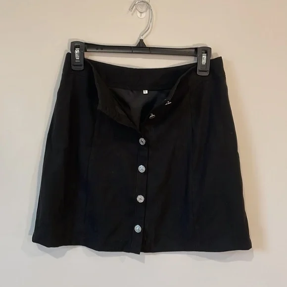 SHEIN Black Button Front A-line High Waist Solid Mini Skirt - Picture 5 of 8
